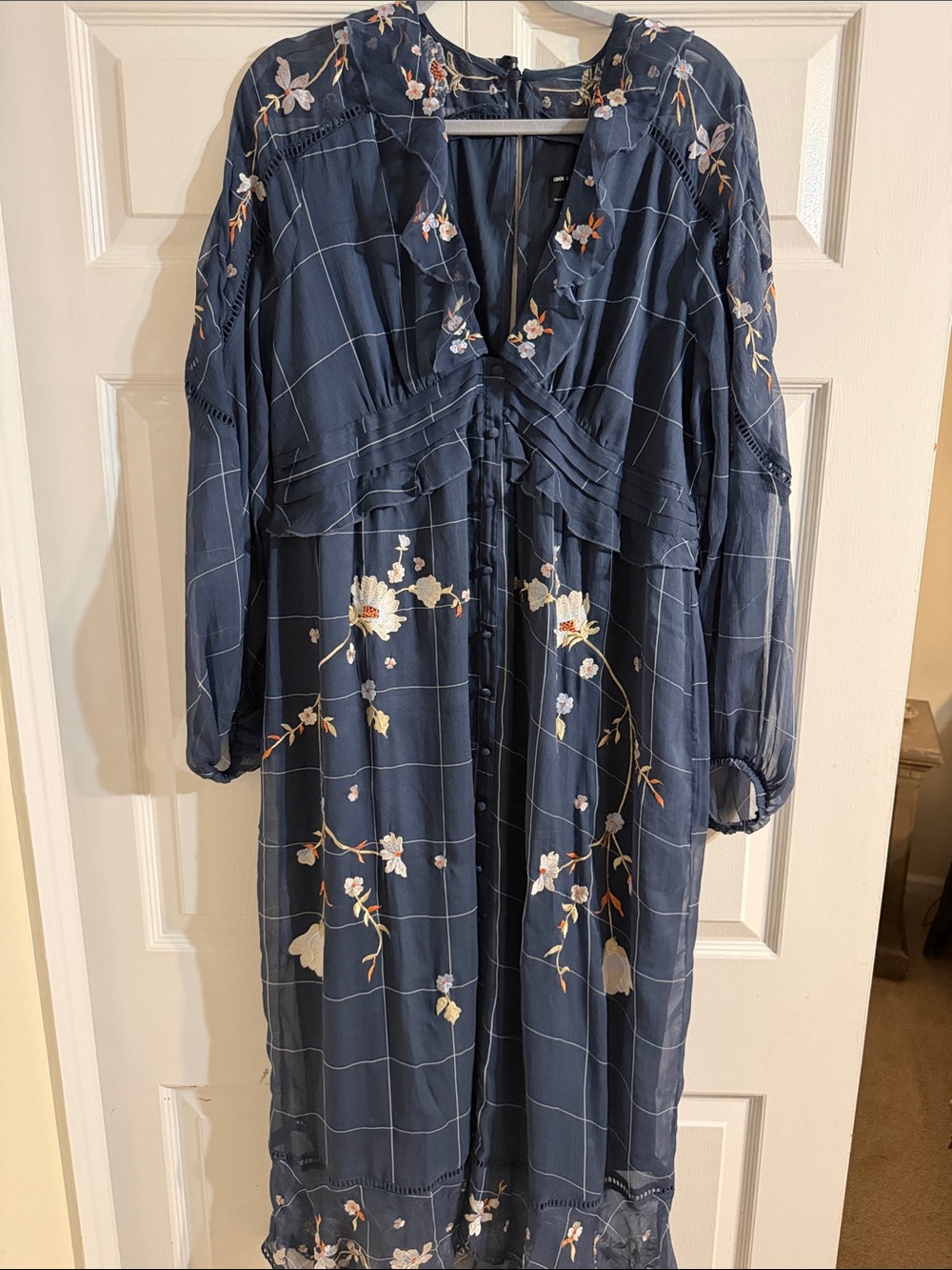 ASOS Maternity Navy Floral Maxi Dress with White & Pink Embroidery